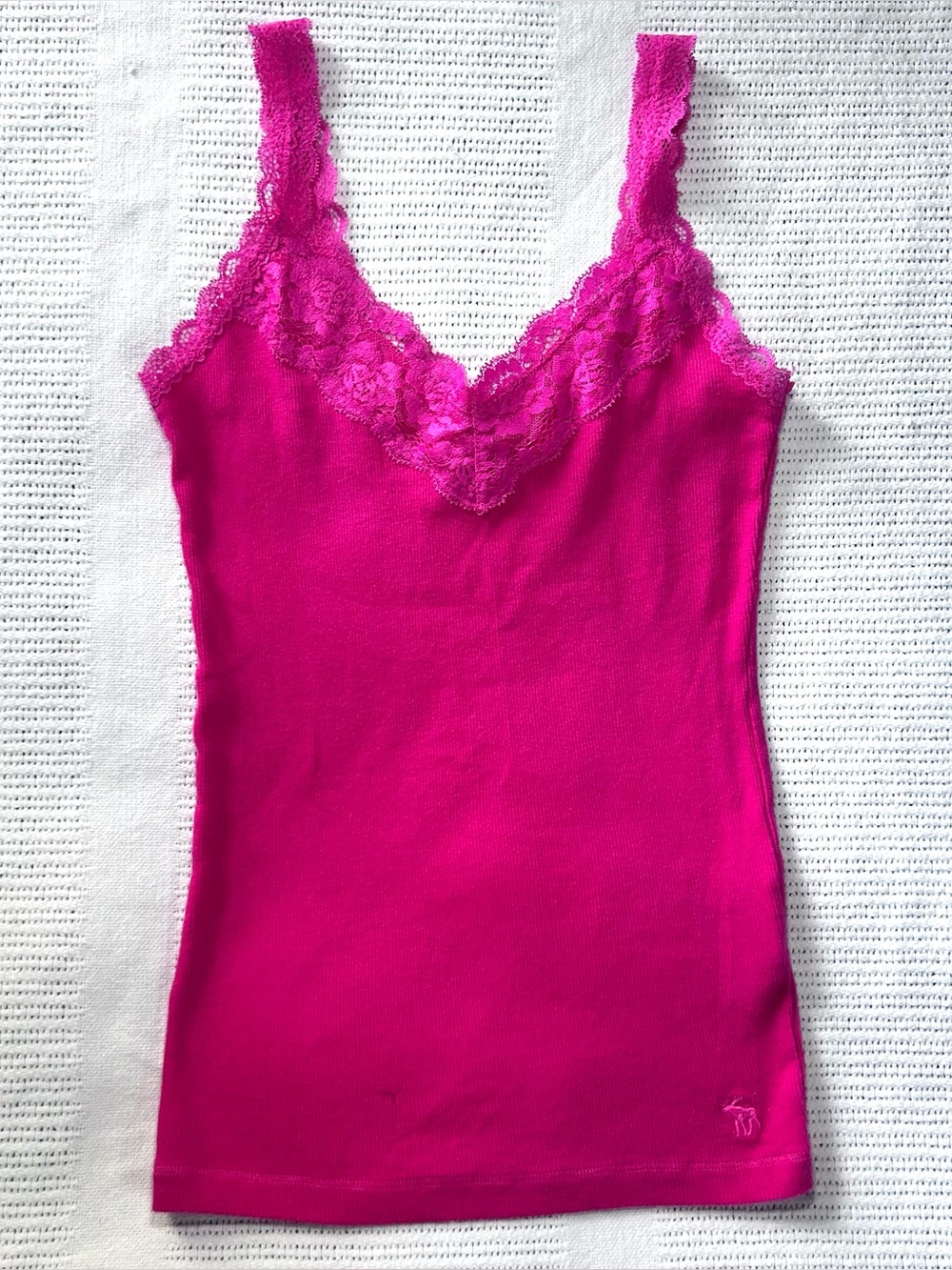 Vintage Abercrombie Kids XL Hot Pink Lace Trim Tank Top Y2K Cami